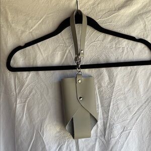 Gray Leather Bottle Holder with Belt or Wrist Strap